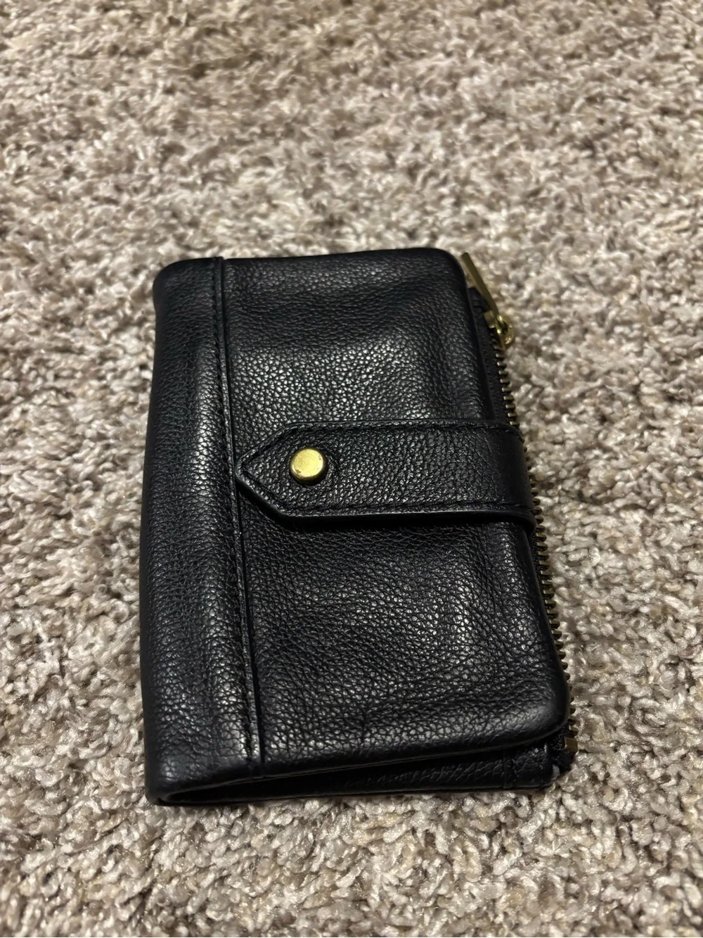 Fossil Black Leather Zip Wallet with Snap Tab